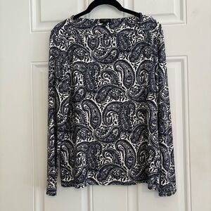 ❤️2/$15 or 3/$21❤️Talbots Paisley Blue/White Long Sleeve Top Size Petite Large